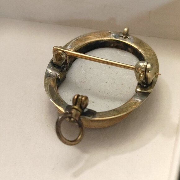 Victorian Antique Brooch Pendant Hand Painted Porcelain Portrait Gold Tone Oval - Picture 3 of 16